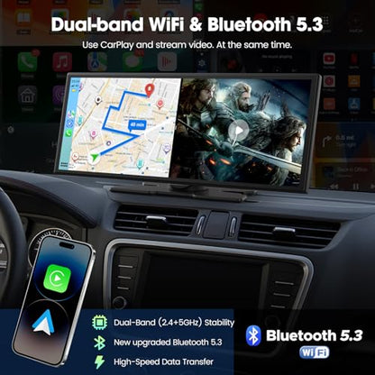 LAMTTO 11'' Carplay Screen for Car with YouTube TikTok and Backup Camera | Built-in Entertainment Video, Upgraded Wireless Car Play and Android Auto Navigation, Voice Assistant for iOS 10+ Android 11+