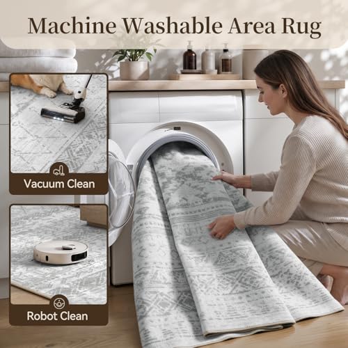 Area Rug 5x7 Rugs for Living Room Bedroom Carpet Boho Modern Moroccan Washable Rugs for Bedroom Dining Living Room Rug Neutral Rug Home Room Grey