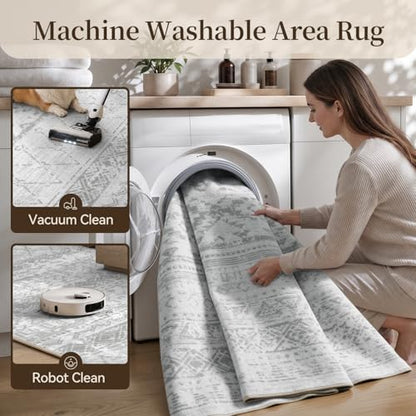 Area Rug 5x7 Rugs for Living Room Bedroom Carpet Boho Modern Moroccan Washable Rugs for Bedroom Dining Living Room Rug Neutral Rug Home Room Grey