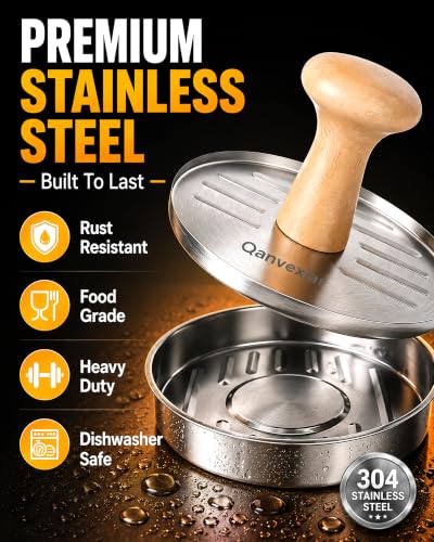 Hamburger Patty Press, 5 Inch Stainless Steel Burger Mold
