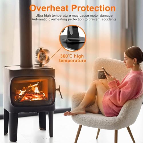 Heat Powered Wood Stove Fan with 4-Blade,Ultra Quiet Fireplace Wood Burning Eco-Friendly Fan Efficient Heat Distribution (X Large)
