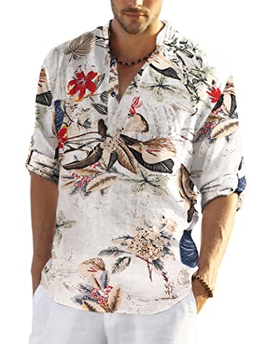 COOFANDY Men's Casual Long Sleeve Henley Shirts Cotton Linen Premium Beach T-Shirt