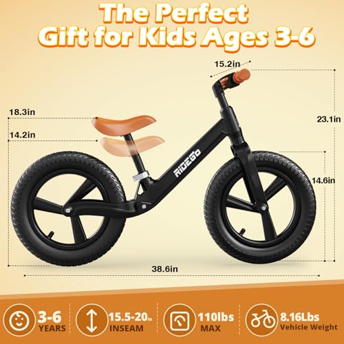 Ridego 14 Inch Balance Bike for Kids 3-6 Year Old with Lightweight Frame