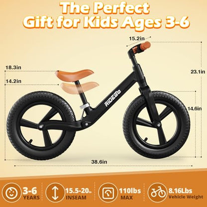 Ridego 14 Inch Balance Bike for Kids 3-6 Year Old with Lightweight Frame