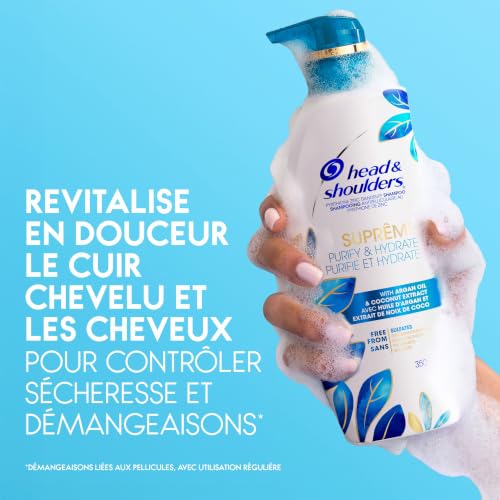 Head & Shoulders Clarifying Shampoo for buildup, Supreme Anti Dandruff, Scalp Detox, Hydrates, Deep Moisturization, Sulfate Free, with Argan Oil and Coconut Extract, 350 mL
