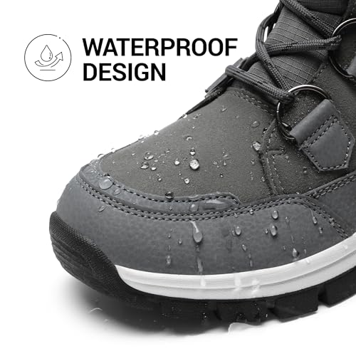 DREAM PAIRS Women's Waterproof Winter Snow Boots,Dark/Grey,7 | Non-Slip,Warm Cozy Fur,Comfortable,Insulated,Mid Calf,Lace Up,for Outdoor Hiking and Daily Walking