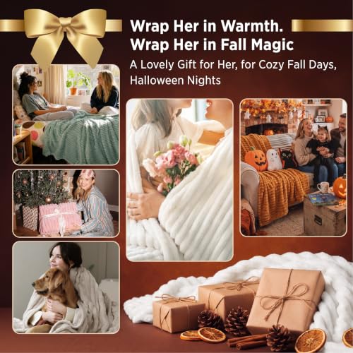 Bedsure Throw Blankets Room Decor - Women Birthday Gift, Soft Fluffy Fleece Cozy Fuzzy Plush Warm White Blanket for Couch Sofa Bed, Bedroom Livingroom Decor, 50x60