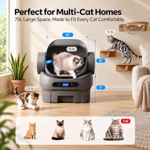 Automatic Litter Box Self Cleaning, Smart Cat Litter Box with LED