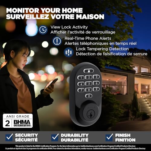 Weiser Halo Matte Black WiFi Smart Lock, Keyless Entry Door Lock, Touchpad Keypad Door Lock, Amazon Alexa & Google Assistant/Google Home Compatible, Deadbolt Lock, Smart Locks for Entry Door