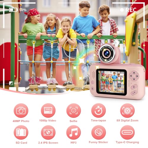 Kids Camera for Boys and Girls HD Selfie Digital Camera for 3-12 Year Old Kids with Tripod & SD Card, Perfect for Christmas & Birthday Gifts Best Festival Gift