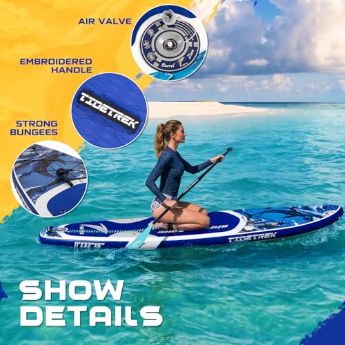 TIDETREK 11'/11'6" x 33"/34" x 6" Inflatable SUP Paddle Board – Extra-Wide, Stable Stand Up Paddle Board with Premium Full Accessory Set for Adults & Youth (Whale Dream, 11'x33 x6)