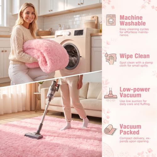 Huiuhjirug Fluffy Pink Area Rug,9x12 Tapis for Living Room Bedroom Girls