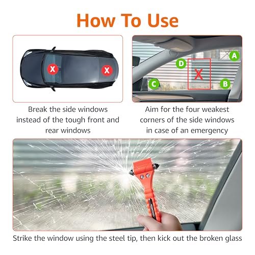 Amazon Basics Emergency Seat Belt Cutter and Window Hammer Tool, Car Accessories, 2 Pack