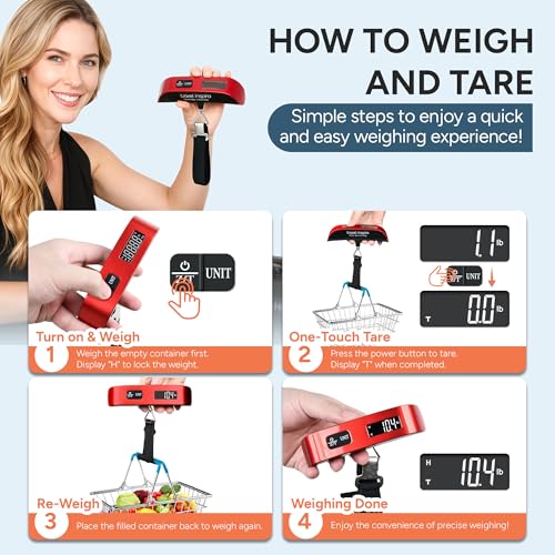 travel inspira Luggage Scale, Digital Hanging 110lb Rubber Paint Red