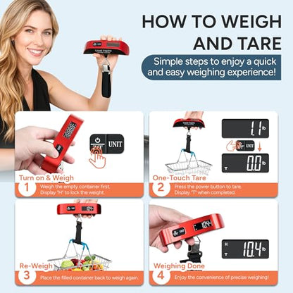 travel inspira Luggage Scale, Digital Hanging 110lb Rubber Paint Red