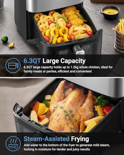 Bear 6.3QT Air Fryer, Smart Touchscreen, 4D Turbo Crisp & Steam Window