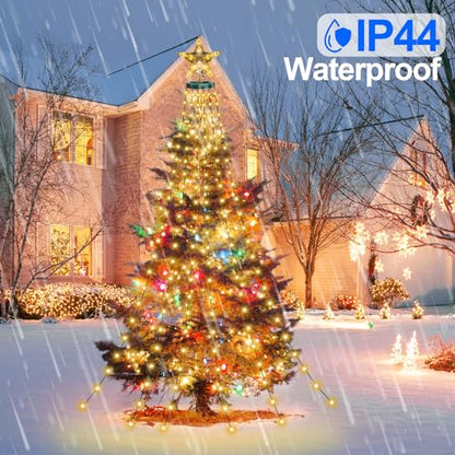 Christmas Tree Lights with Star Topper, 400LED Christmas String Lights with Ring for Tree, 6.6FT x 16 Drop Fairy Lights with 8 Modes Timer Remote for Indoor Outdoor Xmas Tree Decor, Warm White