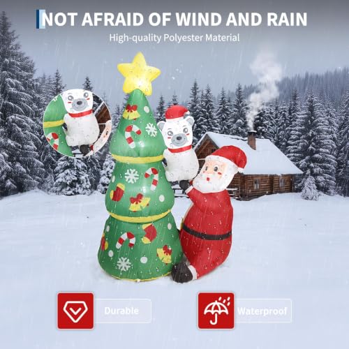 WildVenture 6ft Christmas Decoration Inflatable -Santa Helps Bear Climb