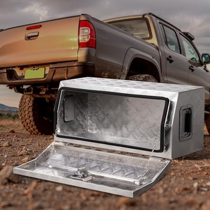 VEVOR Heavy Duty Aluminum Truck Bed Tool Box, Stripes Plated Tool Box with Side Handle and T-Lock Keys, Storage Toolbox Chest Organizer for Trailer, Pickup, Truck Bed, RV, 30"x13"x13", Silver
