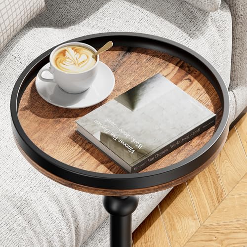 Small Round Side Table, Coffee Drink Table for Small Spaces, Modern Night Stand with Metal Leg, Weighted Iron Base Pedestal Round End Tables for Living Room, Bedroom, Narrow Corners,Sofa Couch