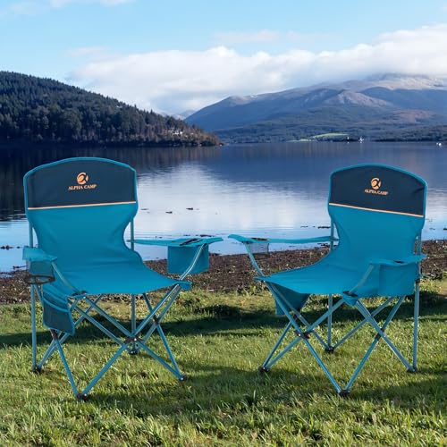 HIGH POINT SPORTS 2 Pack Camping Chair for Adults Support 250 lbs Blue