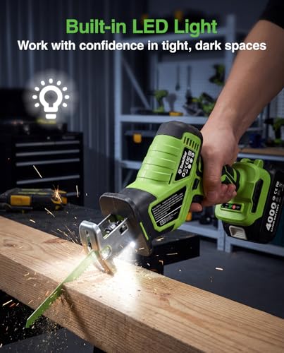 Cordless Reciprocating Saw 21V: One-Handed Reciprocating Saw with 0-3500 RPM Brushless Motor, 2 x 4.0Ah Batteries, 8 Quick-Change Blades, LED Light, Perfect for Wood PVC Metal Cutting