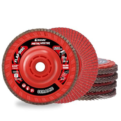 EZARC Ceramic Flap Discs 120 Grit, 4-1/2 x 7/8-Inch, Type 27, 5-Pack