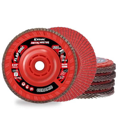 EZARC Ceramic Flap Discs 120 Grit, 4-1/2 x 7/8-Inch, Type 27, 5-Pack