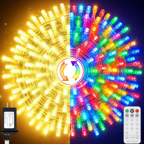 Jezoll 66FT 200LED Color Changing Christmas Light, Christmas Tree Lights | Warm White to Multicolor, Waterproof, UL listed, 11 Light Modes, Remote & Timer, Memory, End To End Connect