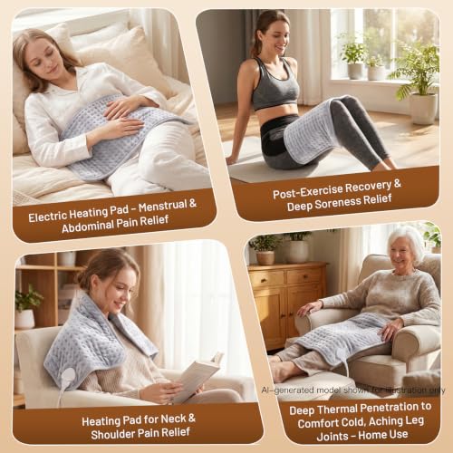 Electric Heat Pad for Back, Neck, Shoulder, 24"x12" Heated Wrap, Light Gray