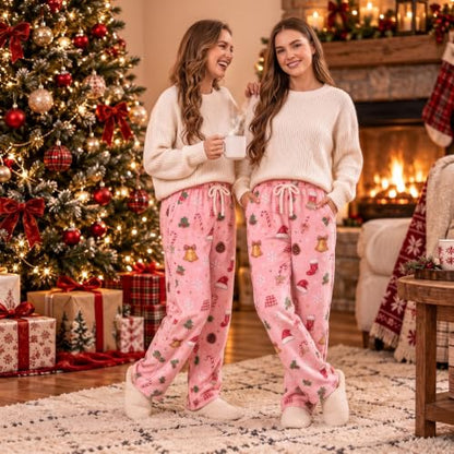 Generic Womens Fleece Pajamas Pants Cute Christmas Pj Pants Plush Sleepwear | Warm Soft Pj Pants for Women Christmas Pajamas Pants Cute Santa Hat Print Pj Bottoms Fuzzy Drawstring Lounge Pant with Pocket