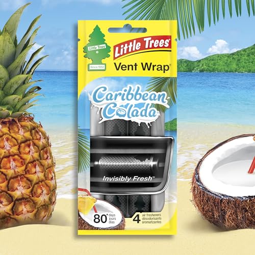 LITTLE TREES Car Air Freshener. Vent Wrap Provides Long-Lasting Scent, Slip on Vent Blade. Caribbean Colada, 16 Air Fresheners