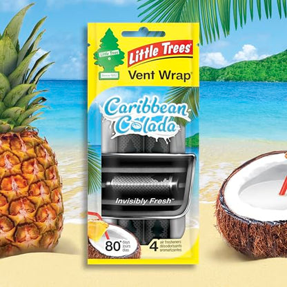 LITTLE TREES Car Air Freshener. Vent Wrap Provides Long-Lasting Scent, Slip on Vent Blade. Caribbean Colada, 16 Air Fresheners