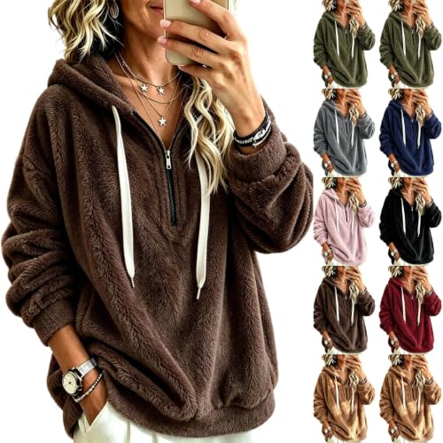 Zip Up Hoodie Hoodies for Women Fall Warm Jacket with Pocket Brown