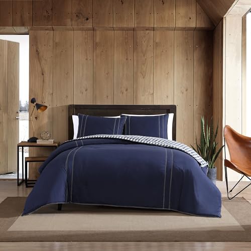 Eddie Bauer - Twin Comforter Set, Reversible Cotton Bedding with Matching Sham, Pre-Washed for Added Softness (Kingston Navy, Twin)
