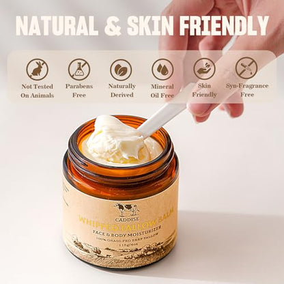 CADDISE Beef Tallow Face Cream, Tallow and Honey Balm, Bergamot, 4 Oz