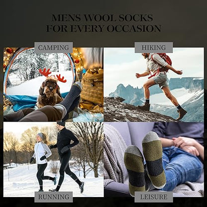 SIMIYA 5 Pairs Merino Wool Socks Hiking Warm Thermal Thick Sock Size 7-15 | Winter Outdoor Essential,Moisture-Wicking & Breathable,Cushioned Sole Support,hiking,skiing,work boots daily wear,unisex