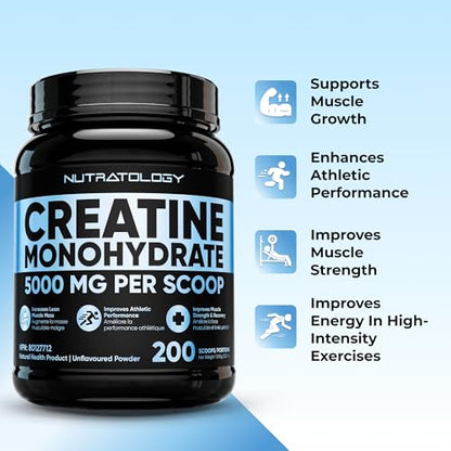 Nutratology® Creatine Monohydrate | Muscle Growth & Strength | 200 Servings