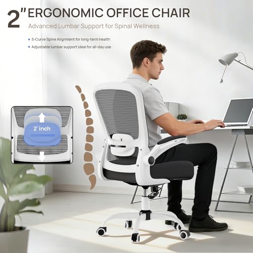 Office Chair, Ergonomic Desk Chair with Adjustable Lumbar Support & Seat Height, High Back Mesh Computer Chair with Flip-up Armrests Task Chairs
