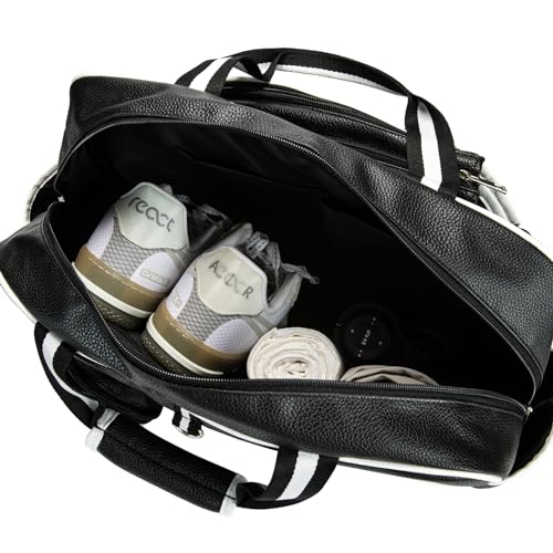 Tennis Bags Tennis Tote Bags Black PU Leather Women Men Women Portable Gym Bag Water Bottle Holder Sport Shoulder Straps Rackets Shoulder Bag Can Hold 2 Rackets