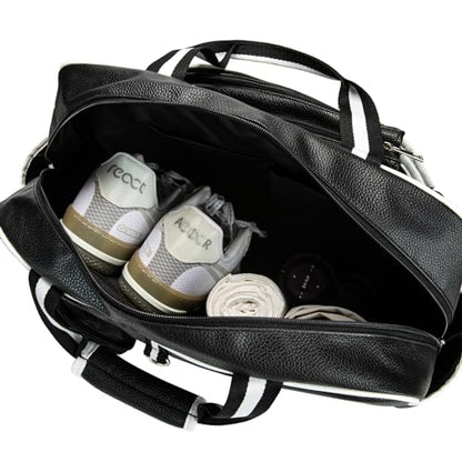 Tennis Bags Tennis Tote Bags Black PU Leather Women Men Women Portable Gym Bag Water Bottle Holder Sport Shoulder Straps Rackets Shoulder Bag Can Hold 2 Rackets