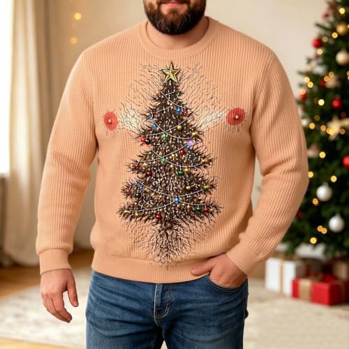 Ugly Christmas Sweatshirt for Men Fake Santa Print Long Sleeve Crew Neck Pullover Tops Funny Holiday Novelty Clothes Men Sweatshirt Large Khaki