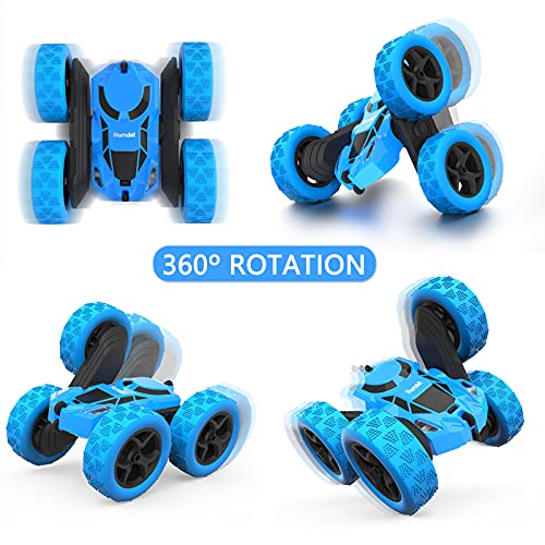 Hamdol Remote Control Car for Kids, Hamdol 360° Rotating RC Stunt Car Double-Sided 4WD Electric Vehicle with LED Lights, 2.4GHz Rechargeable Toy Cars for Boys Girls Age 6 7 8 9 10 11 12, Birthday Gift