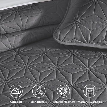 Whale Flotilla Soft King Quilt Bedding Set Lightweight Bedspread | Grey Microfiber Breathable Quilts, Modern Comforter Set Coverlet for All Seasons with 2 Pillow Shams, 96x104 Inch