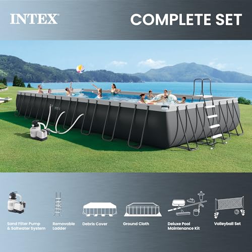 INTEX 26377EH Ultra XTR Deluxe Rectangular Above Ground Swimming Pool Set: 32ft x 16ft x 52in – Includes 2650 GPH Sand Filter Pump – Saltwater System – SuperTough Puncture Resistant – Rust Resistant