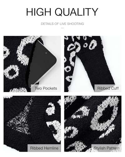 BTFBM Cardigan for Women Leopard Long Sleeve Open Front Cardigans Sweaters Pockets Loose Knit 2026 Spring Outfits(Black, Small)