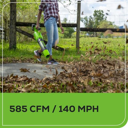 Greenworks 48V (24V x 2) Brushless Cordless Leaf Blower (140 MPH / 585 CFM) / Turbo Mode Electric Axial Blower for Yard Debris Leaves Dust Cleanup, (2) 4Ah Batteries & Dual Port Charger Included