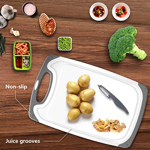 Cutting Boards for Kitchen, Plastic Chopping Board Set of 4 with Non-Slip Feet and Deep Drip Juice Groove, Easy Grip Handle