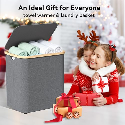 2-in-1 35L Towel Warmer & 46L Laundry Basket, Extra Large Towel Warmer for Bathroom, Foldable Towel Warmers, Heated Blankets Warmers, Auto Shut Off, Fits 3 Oversized 40"X70" Towels, Ideal Gift - Grey