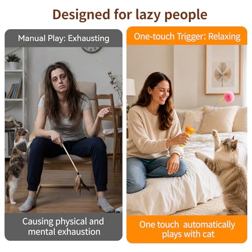 Automatic Cat Teaser Launcher, Cat Balls Fetch Toy with Retractable Rope and Fuzzy Ball, Interactive Cat Toys for Indoor Cats Enrichment Toy((Suggest Horizontal Catapult.batterie not Included)